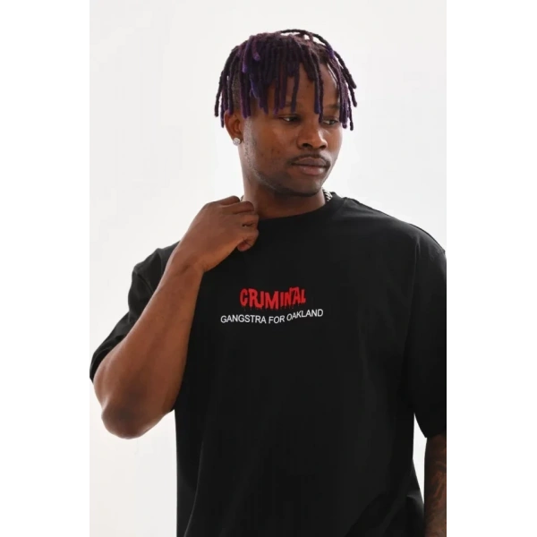 Biçomi Unisex Baskılı Oversize T-Shirt - Siyah