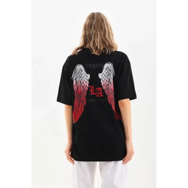 Biçomi Unisex Baskılı Oversize T-Shirt - Siyah
