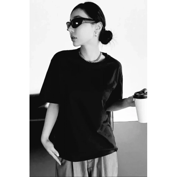 Biçomi Unisex Baskılı Oversize T-Shirt - Siyah