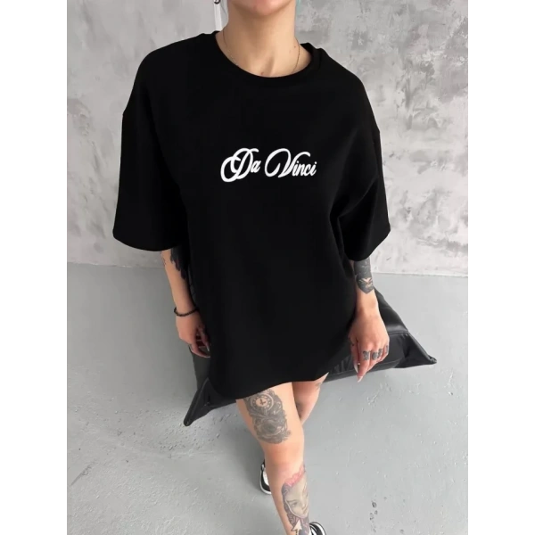 Biçomi Unisex Baskılı Oversize T-Shirt - Siyah