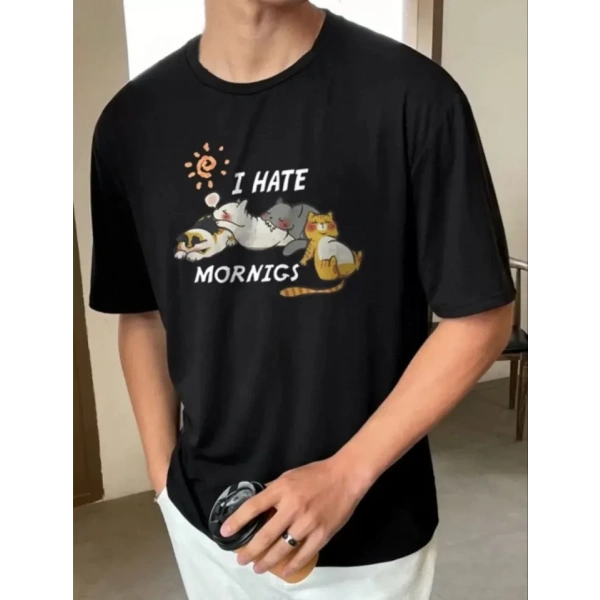 Biçomi Unisex Baskılı Oversize T-Shirt - Siyah