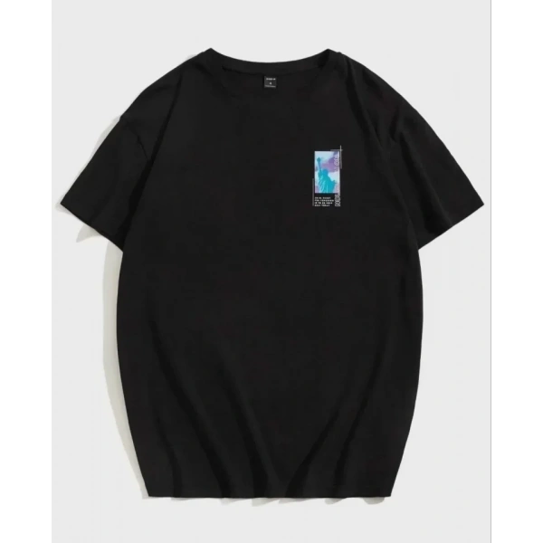 Biçomi Unisex Baskılı Oversize T-Shirt - Siyah