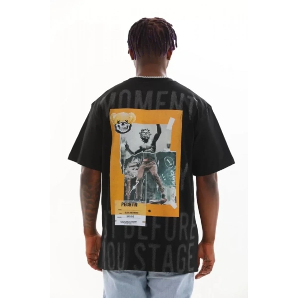 Biçomi Unisex Baskılı Oversize T-Shirt - Siyah