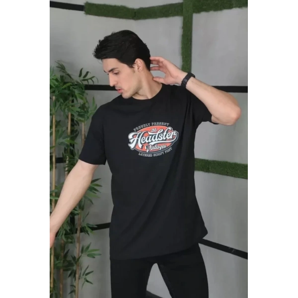 Biçomi Unisex Baskılı Oversize T-Shirt - Siyah