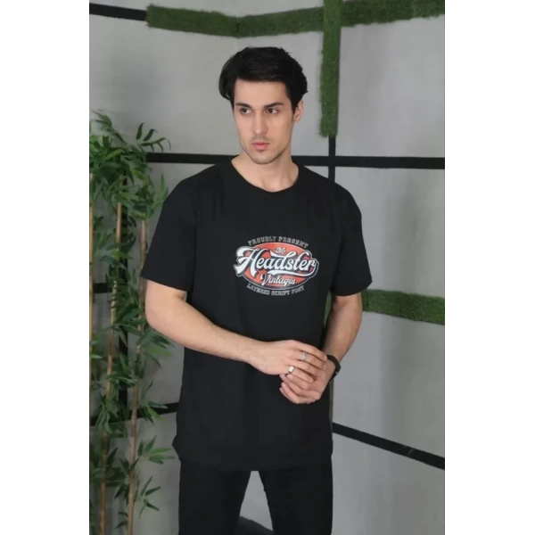Biçomi Unisex Baskılı Oversize T-Shirt - Siyah