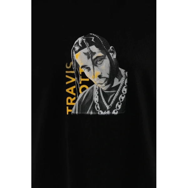 Biçomi Unisex Baskılı Oversize T-Shirt - Siyah