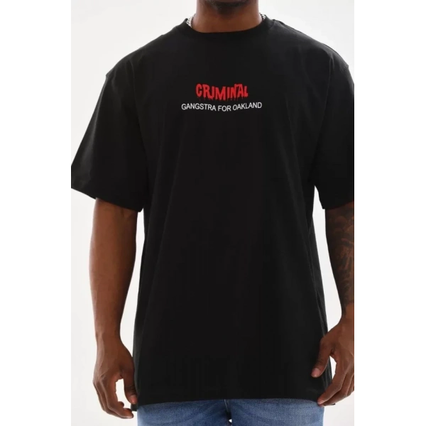 Biçomi Unisex Baskılı Oversize T-Shirt - Siyah