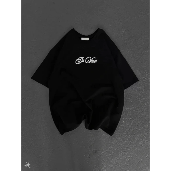 Biçomi Unisex Baskılı Oversize T-Shirt - Siyah