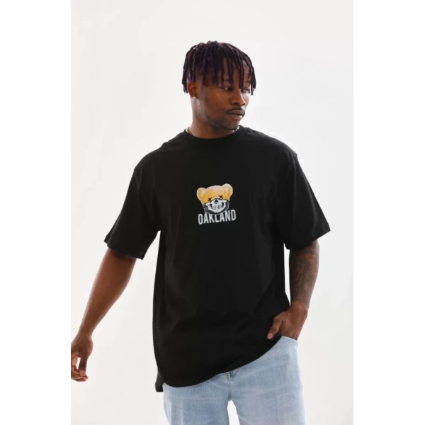 Biçomi Unisex Baskılı Oversize T-Shirt - Siyah