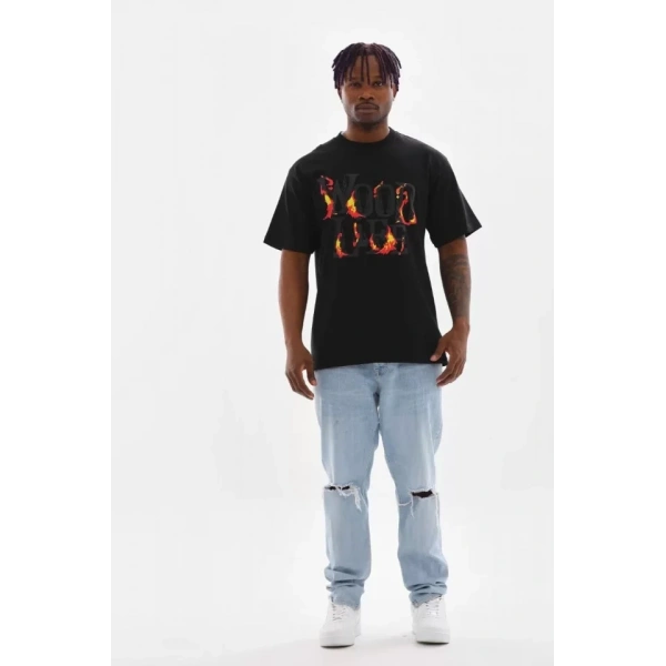 Biçomi Unisex Baskılı Oversize T-Shirt - Siyah