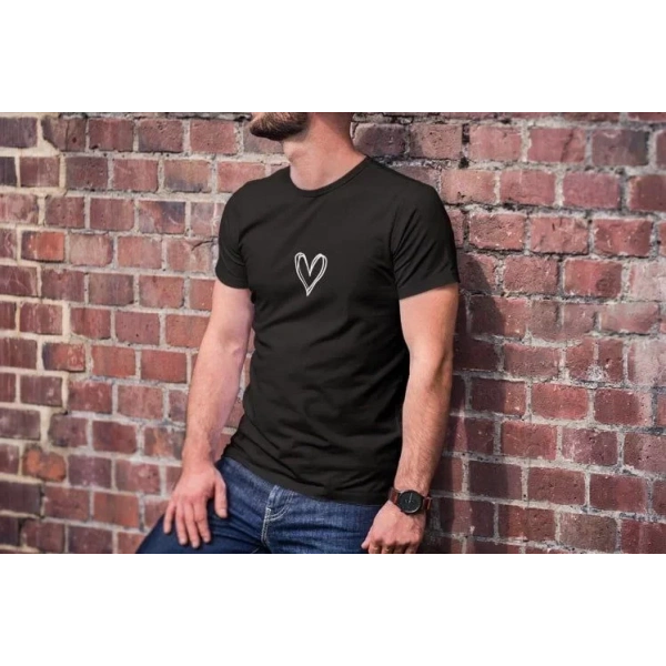 Biçomi Unisex Bisiklet Yaka Baskılı Oversize T-Shirt - Siyah