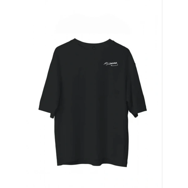 Biçomi Unisex Bisiklet Yaka Baskılı Oversize T-Shirt - Siyah