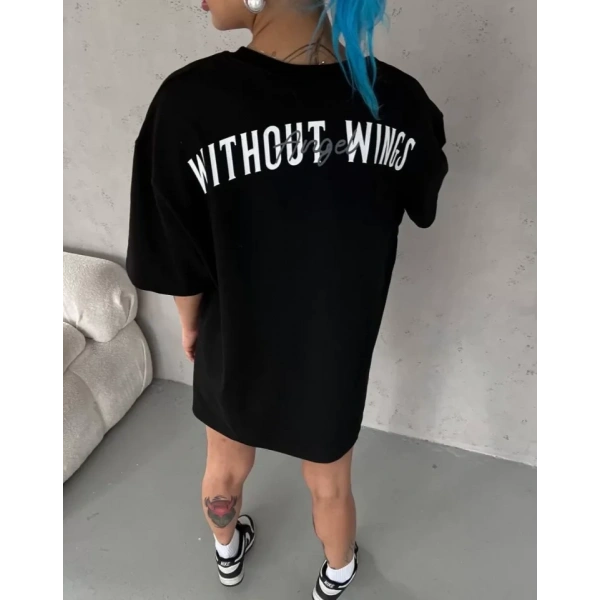 Biçomi Unisex Bisiklet Yaka Baskılı Oversize T-Shirt - Siyah