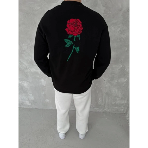 Biçomi Unisex Bisiklet Yaka Ön Ve Arka Baskılı SweatShirt - Siyah