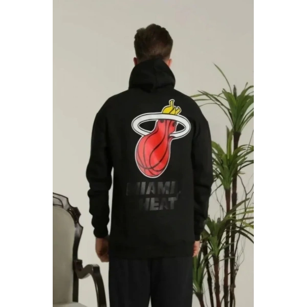 Biçomi Unisex Kapşonlu Baskılı Sweetshirt - Siyah