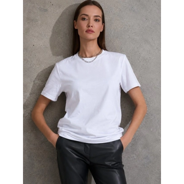 Biçomi Unisex Kısa Kollu Bisiklet Yaka Basic Viskon Bluz