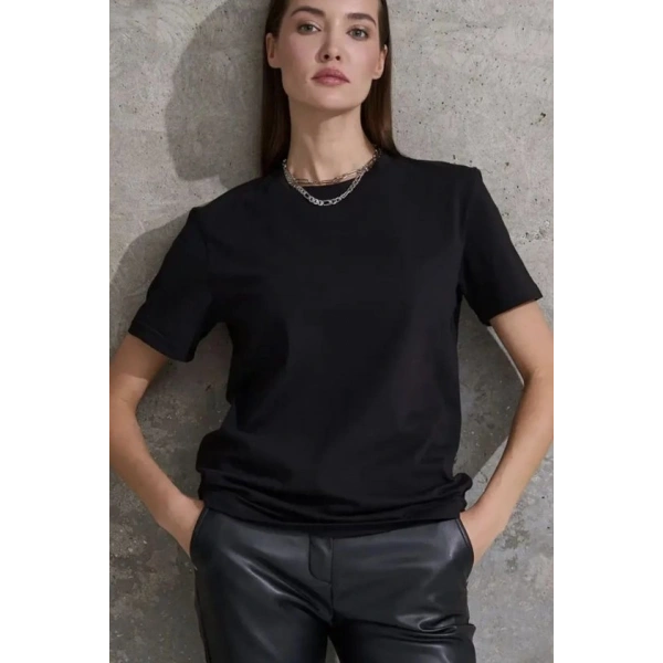 Biçomi Unisex Kısa Kollu Bisiklet Yaka Basic Viskon Bluz