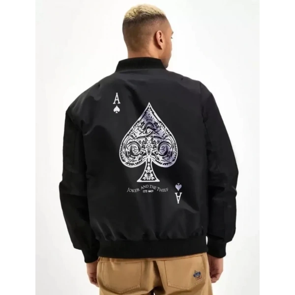 Biçomi Unisex Uzun Kol Baskılı Bomber Ceket - Siyah