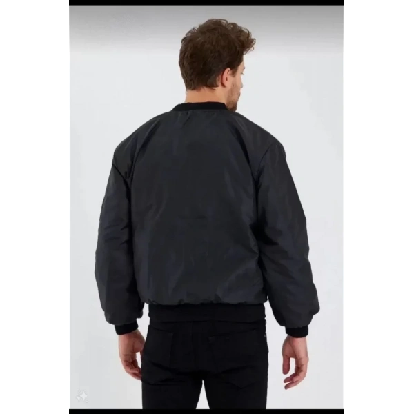 Biçomi Unisex Uzun Kol Baskılı Bomber Ceket - Siyah