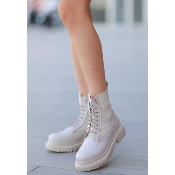 BİÇOMİ Utag Bej Cilt Bağcıklı Bot