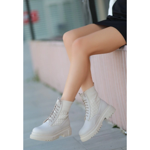 BİÇOMİ Utag Bej Cilt Bağcıklı Bot