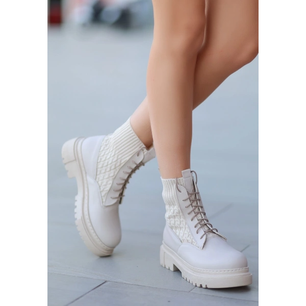 BİÇOMİ Utag Bej Cilt Bağcıklı Bot