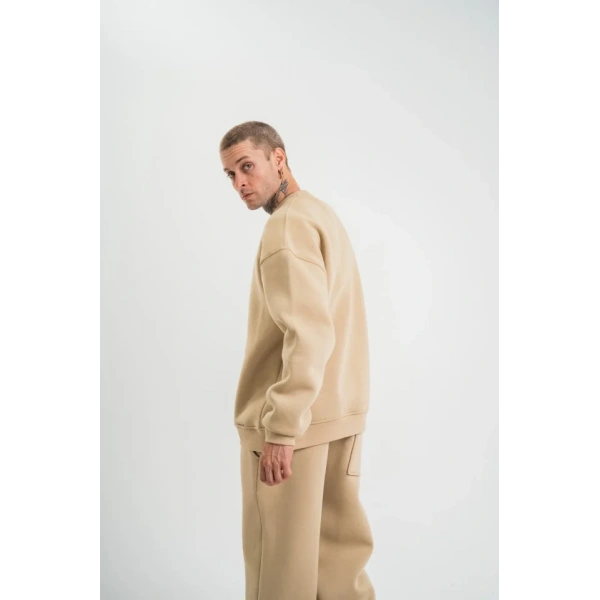 Biçomi Uzun Kol Bisiklet Yaka Basic SweatShirt - Bej