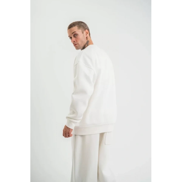 Biçomi Uzun Kol Bisiklet Yaka Basic SweatShirt - Beyaz