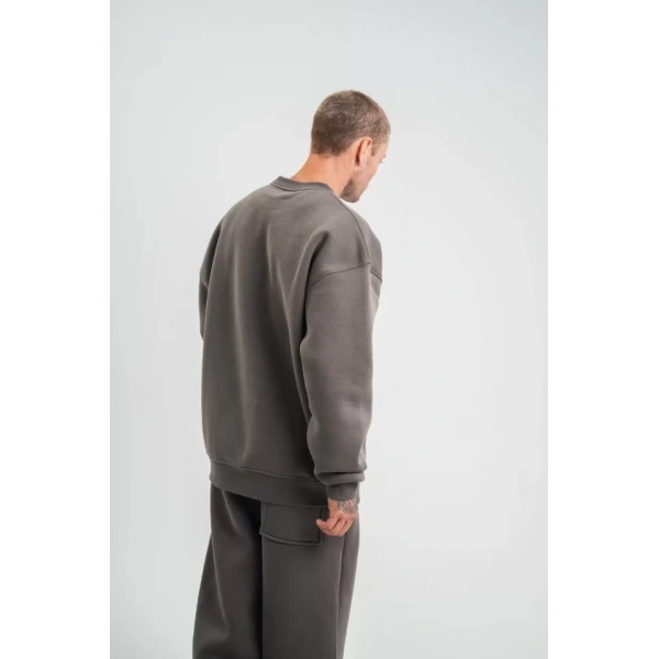 Biçomi Uzun Kol Bisiklet Yaka Basic SweatShirt - Füme