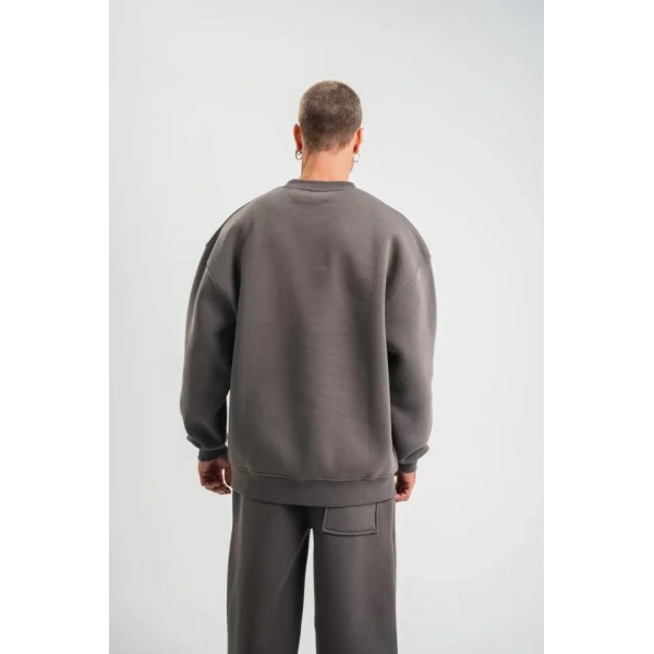 Biçomi Uzun Kol Bisiklet Yaka Basic SweatShirt - Füme