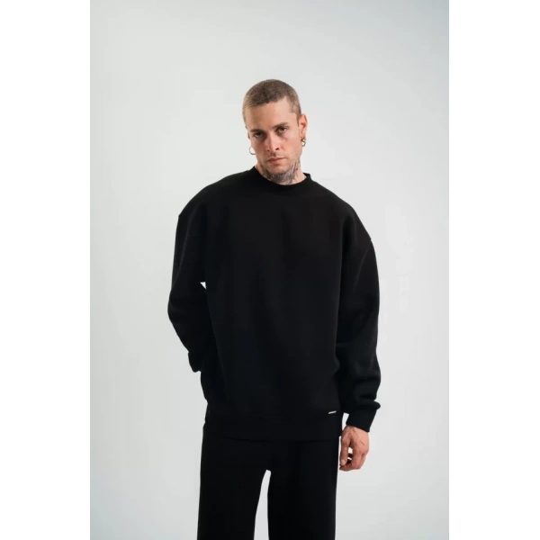 Biçomi Uzun Kol Bisiklet Yaka Basic SweatShirt - Siyah
