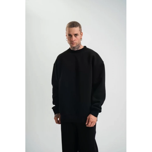 Biçomi Uzun Kol Bisiklet Yaka Basic SweatShirt - Siyah
