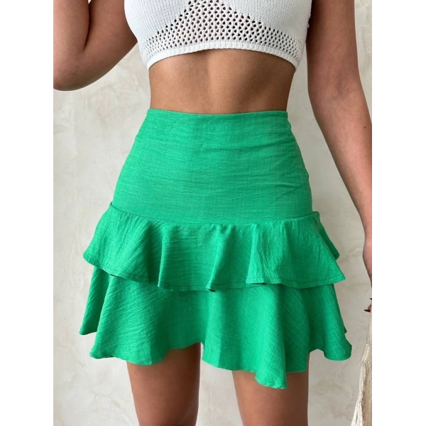 BİÇOMİ Valonlu fırfırlı etek yeşil s24681