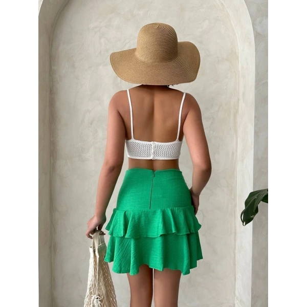 BİÇOMİ Valonlu fırfırlı etek yeşil s24681