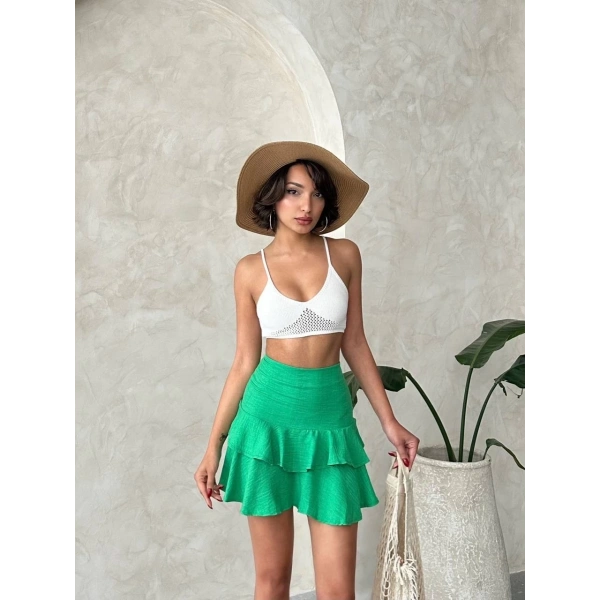 BİÇOMİ Valonlu fırfırlı etek yeşil s24681