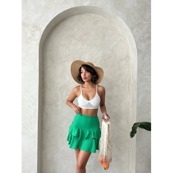 BİÇOMİ Valonlu fırfırlı etek yeşil s24681