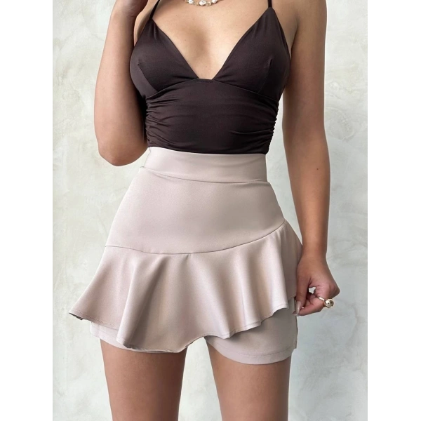 BİÇOMİ Valonlu fırfırlı şort bej s24683