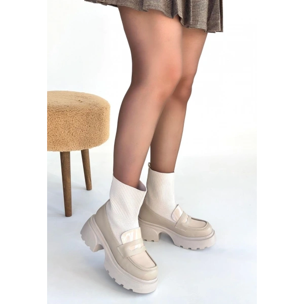 BİÇOMİ Wanye Bej Cilt Cilt Streçli Bot