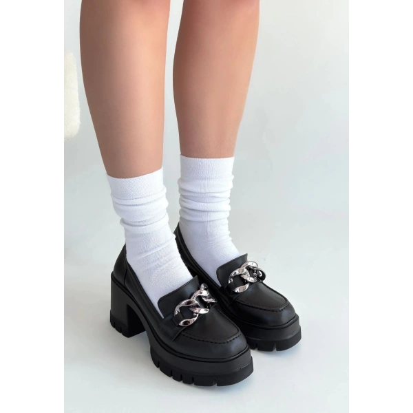 BİÇOMİ Winar Siyah Cilt Doldu Topuk Ayakkabı