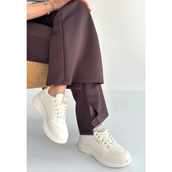 BİÇOMİ Yejja Bej Cilt Bağcıklı Spor Ayakkabı