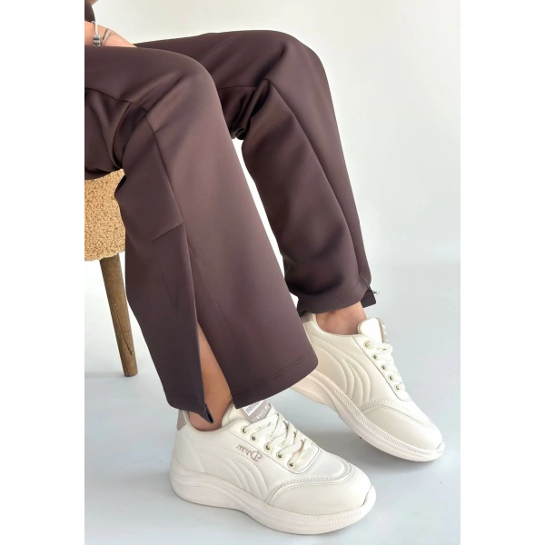 BİÇOMİ Yejja Bej Cilt Bağcıklı Spor Ayakkabı