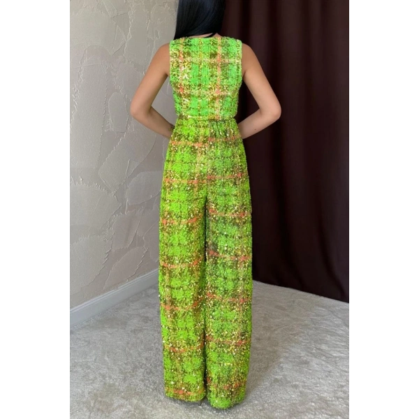 Biçomi Yeşil Pullu Yelek Ve Pantolon Takım