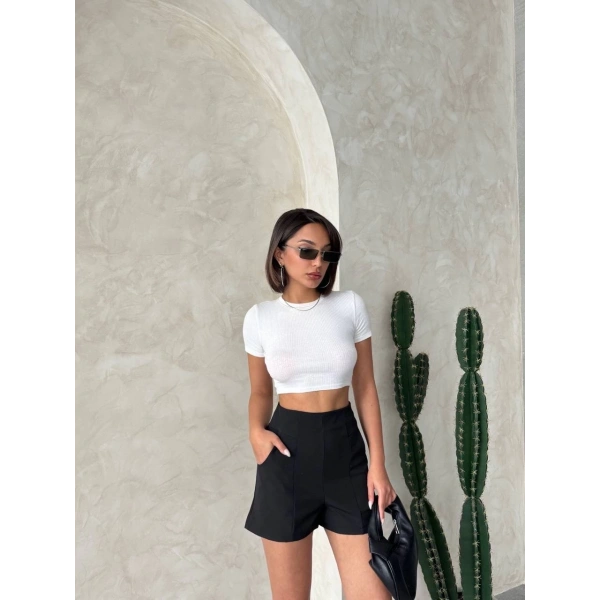 BİÇOMİ Yüksek bel parçalı double kumaş şort s25312