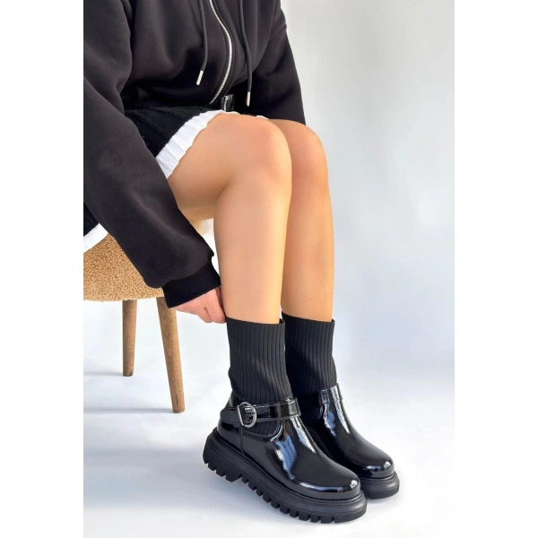 BİÇOMİ Zerta Siyah Rugan Streçli Bot