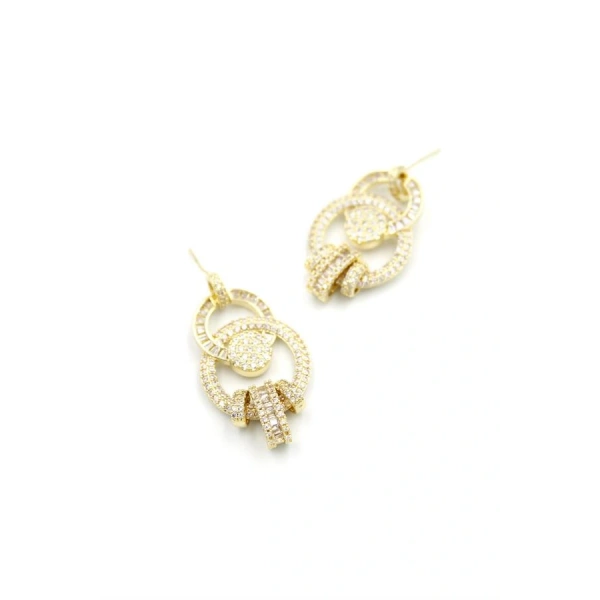 biçomi Zirkon Taşlı Halkalı Küpe - Altın