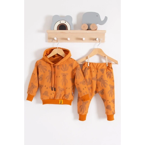 Cool Bear Kapüşonlu % 100 Pamuk Erkek Bebek Takımı