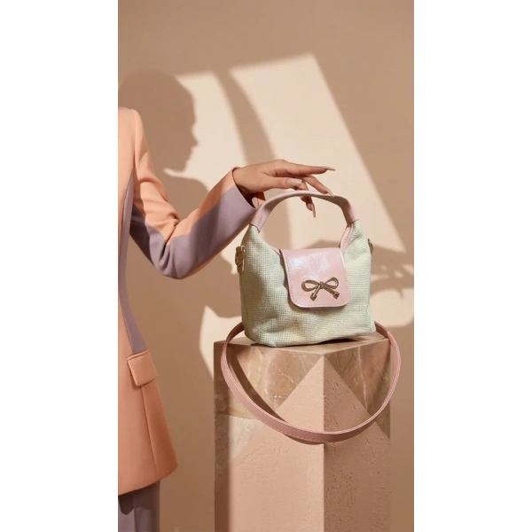Fiyonk Detaylı Çanta Pembe - Krem