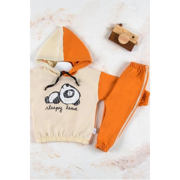 Panda Desenli Kapişonlu Erkek Bebek Takımı