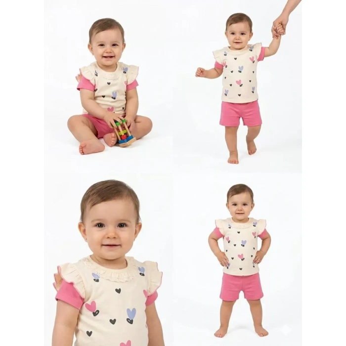 1/3 Yaş Piti Kalp Baskılı Çocuk Takımı