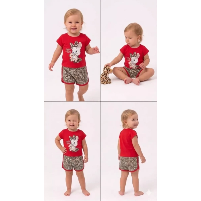 1/4 Yaş Leopar Tavşan Baskılı Çocuk Takımı